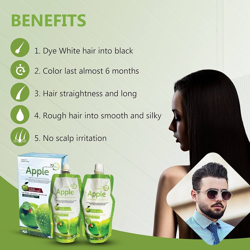 Ammonia Free Apple Fruit Extract Black Darken Dye Cream Apple Dye 96 Black for Hair and Beard